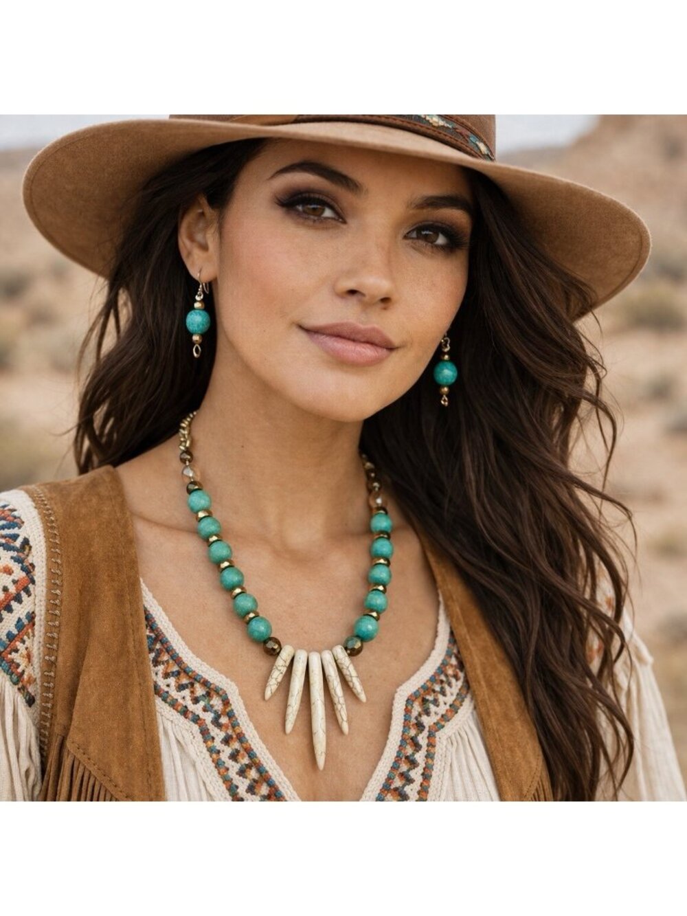 Green Chalcedony & Magnesite Bead Necklace Earring Set - Boho by REIMAGINED